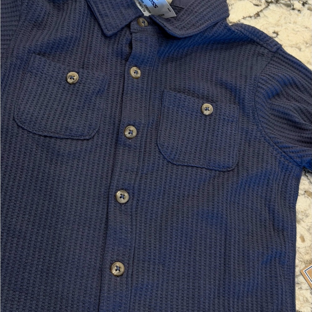 Brooklyn Industries Dark Blue Textured Button Down Shirt